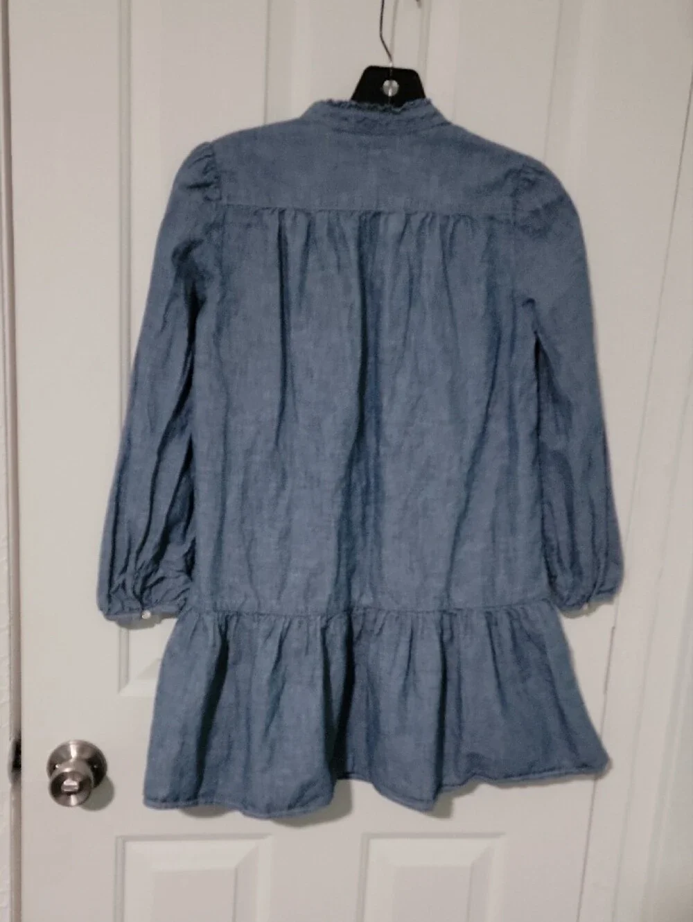 Ralph Lauren Girls Blue Chambray Button-Front Ruffle Hem Dress Size 10
